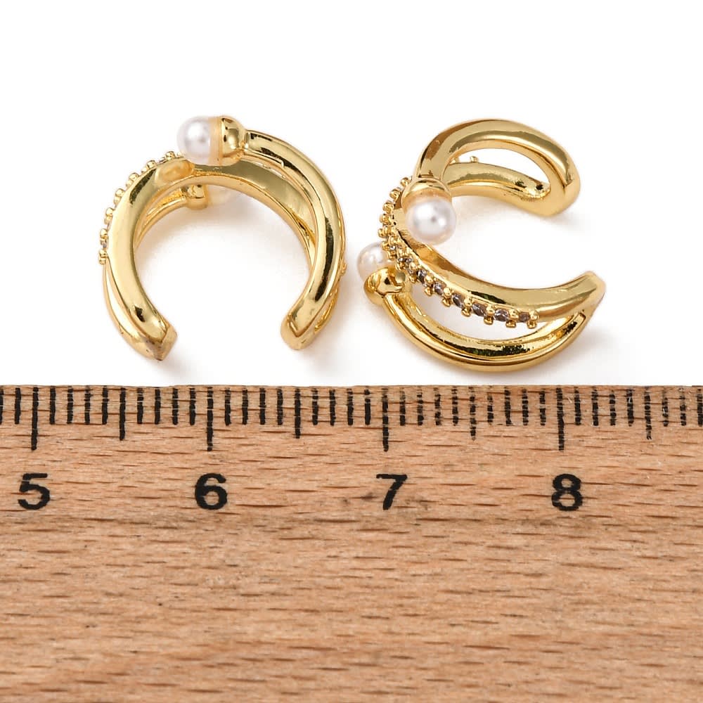 Ear cuff aros solitarios perlas zircón 14 mm baño oro / unidad2