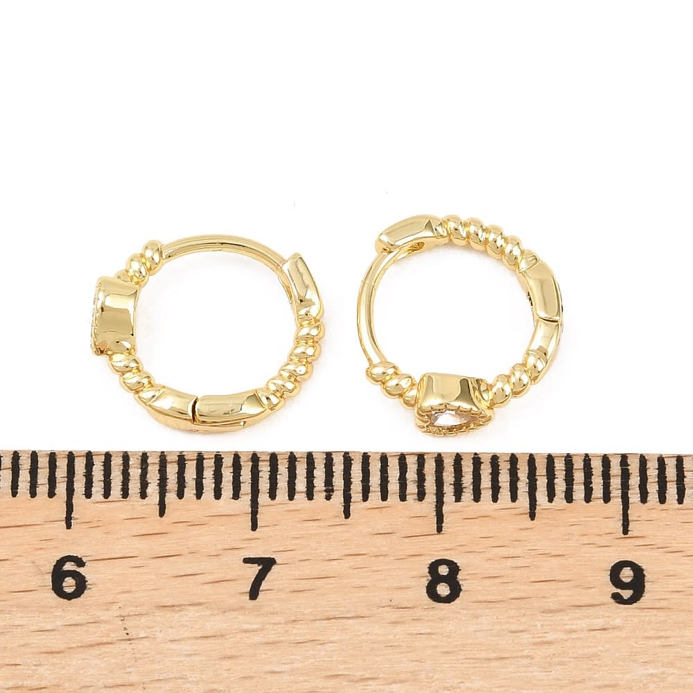 Aros argollas huggie corazón zircón 11 mm baño oro / par2