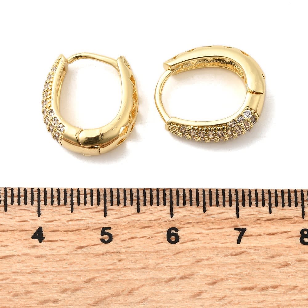 Aros argollas huggie ovalada 17x15 mm baño oro zircón / par2