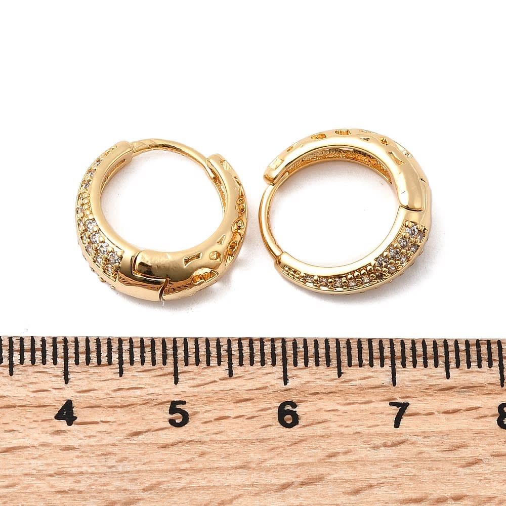 Aros argollas huggie bote línea lisa 16x15.5 mm zircón baño oro / par2