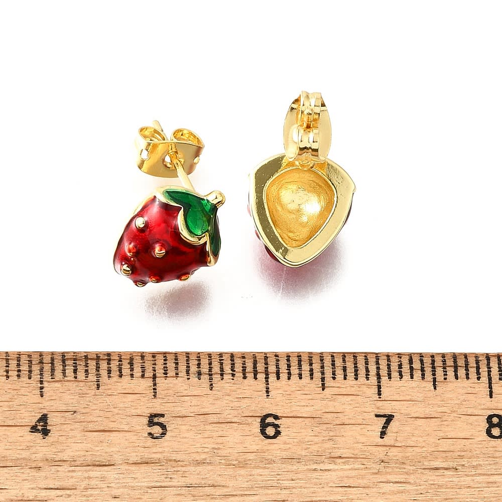 Aros topo topito frutilla fresa 12x10 mm esmaltado baño oro / par2