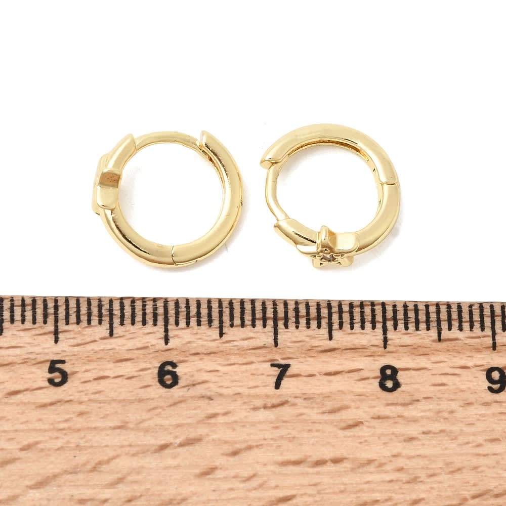 Aros argollas huggie estrella zircón 13x14 mm baño oro / par2