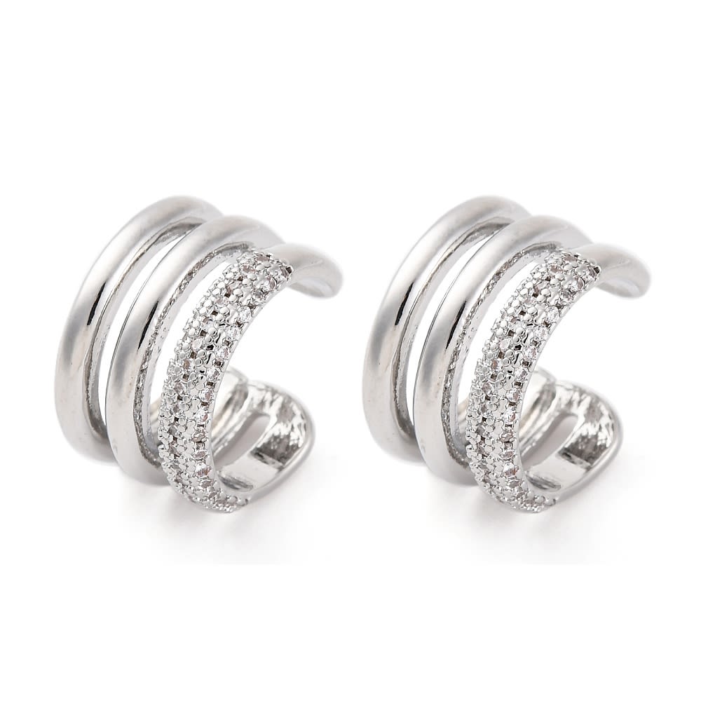 Ear cuff aros solitarios triple linea mixta baño platino zircón / unidad1