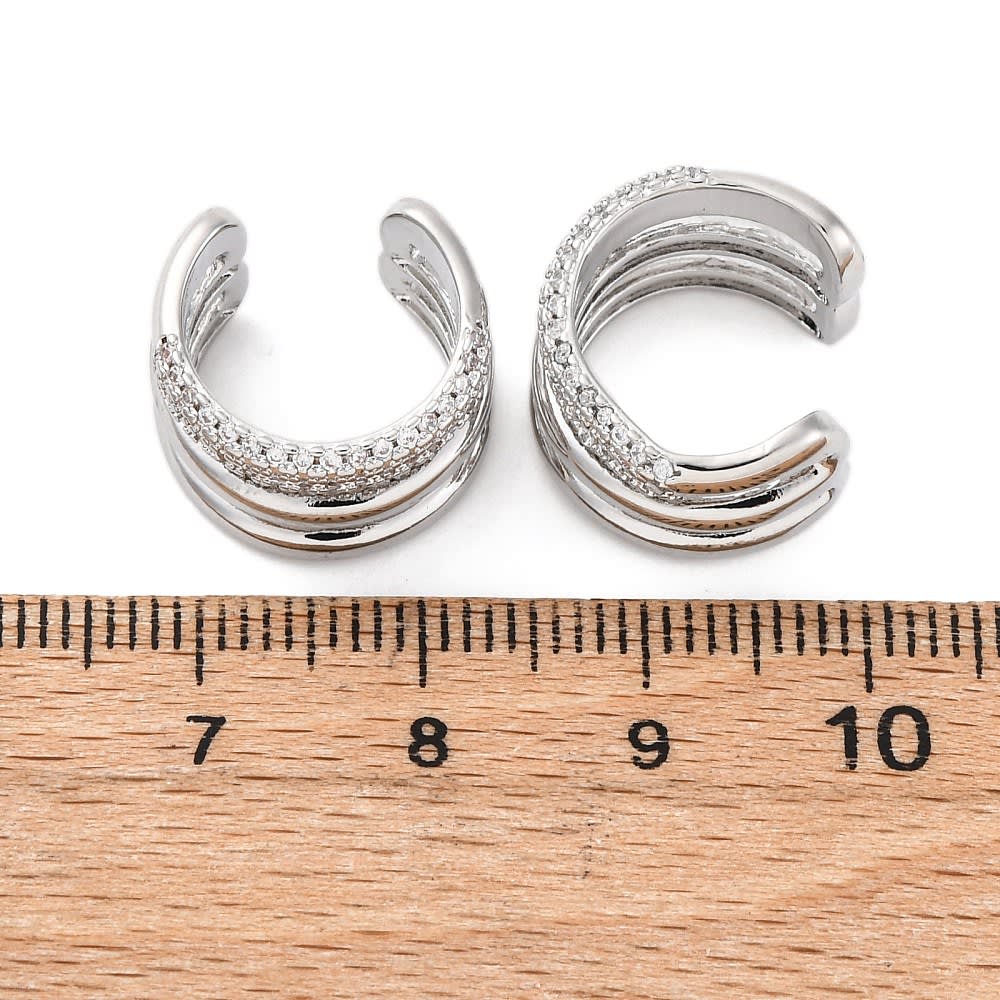 Ear cuff aros solitarios triple linea mixta baño platino zircón / unidad2