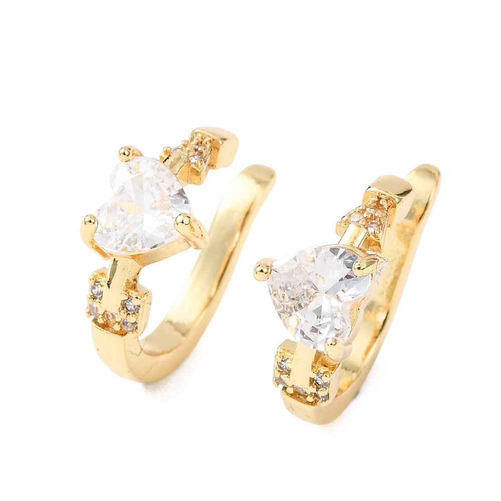Ear cuff aros solitarios corazón 16 mm zircón baño oro / unidad1