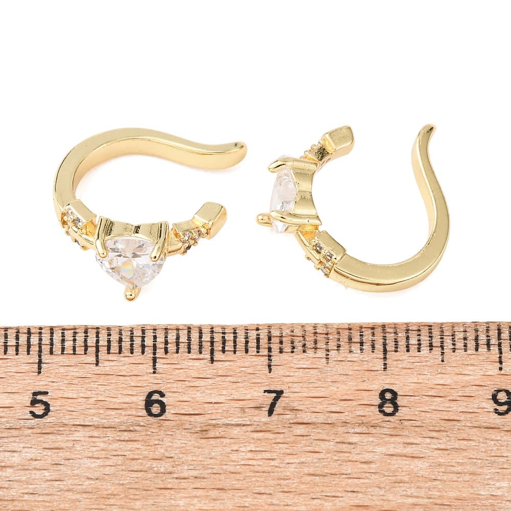 Ear cuff aros solitarios corazón 16 mm zircón baño oro / unidad2