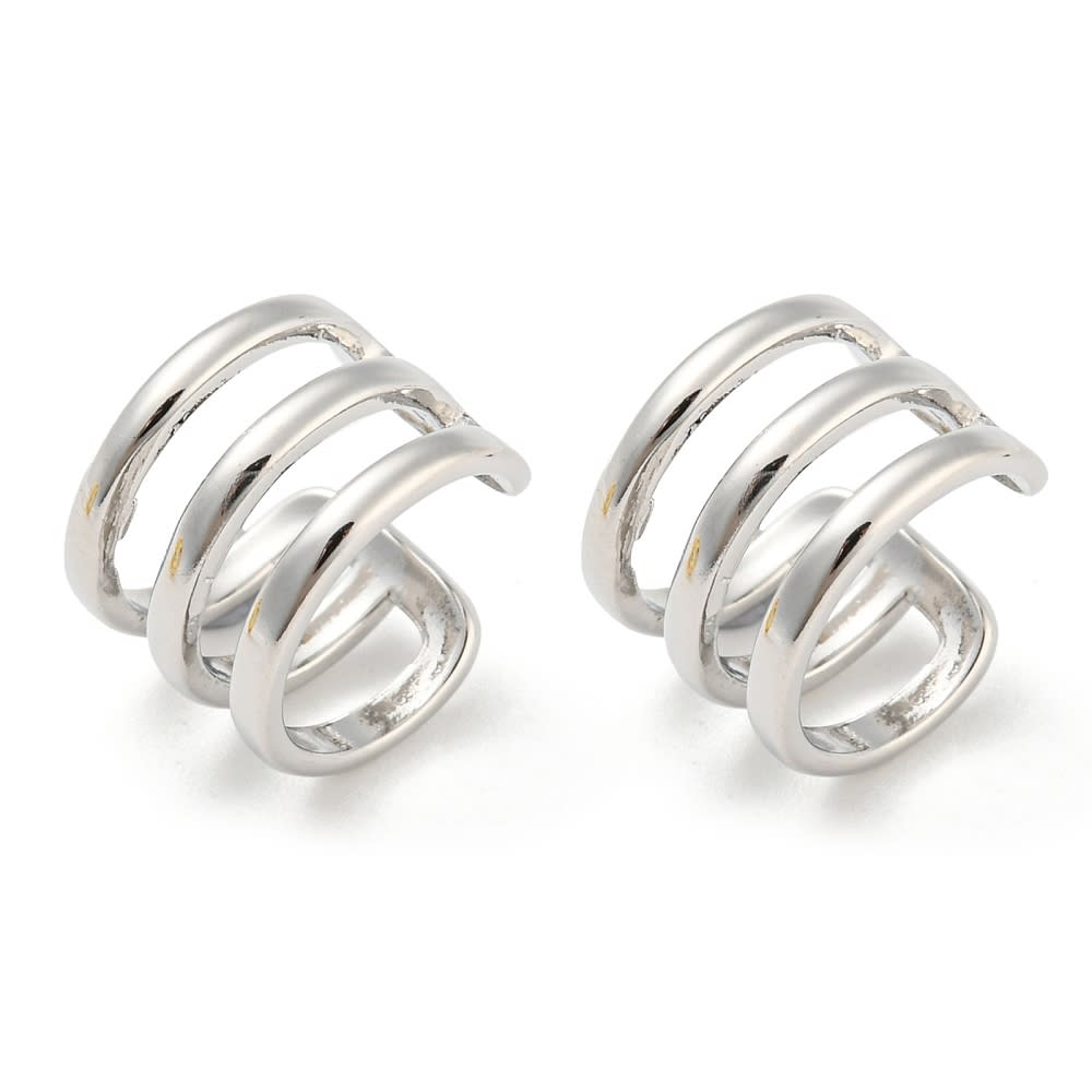 Ear cuff aros solitarios tres líneas lisas 12 mm baño oro platino / unidad2