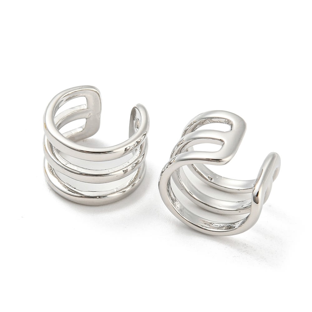 Ear cuff aros solitarios tres líneas lisas 12 mm baño oro platino / unidad4