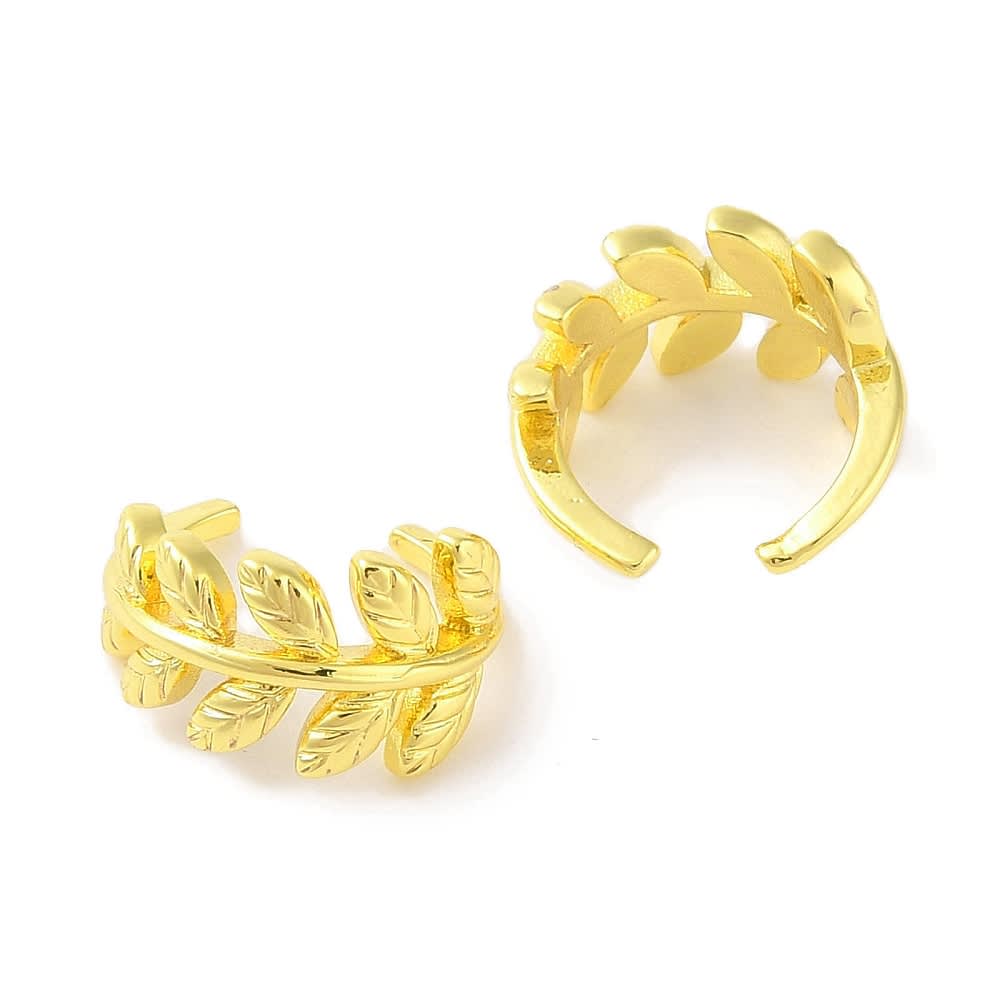 Ear cuff aros solitarios rama olivo 12x8.5 mm baño oro / unidad2