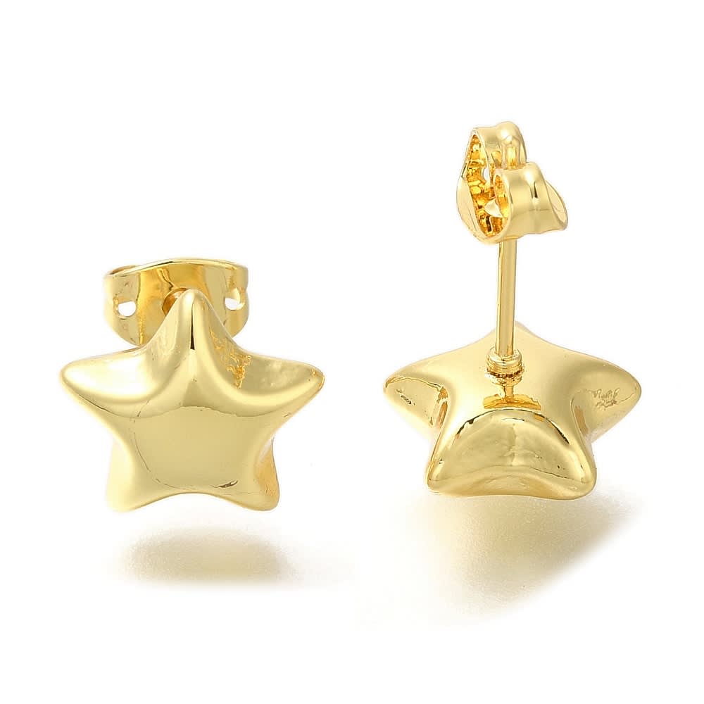 Aros topo topito estrella puffy baño de oro / par2