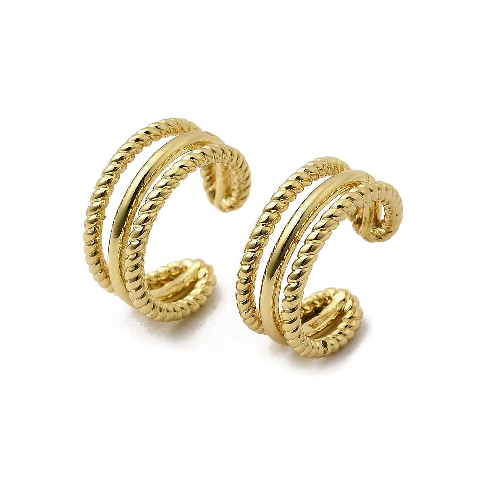 Ear cuff aros solitarios triple línea mixta baño de oro / unidad1