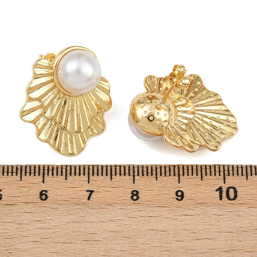 Aros topo topito flor con perla 25 mm baño oro / par2
