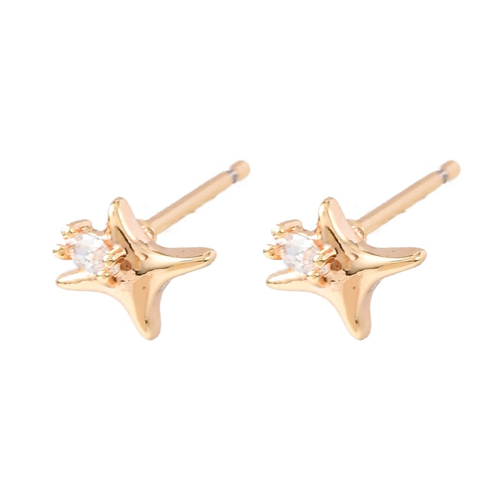 Aros topo topito estrella zircón 7x6 mm baño oro / par1