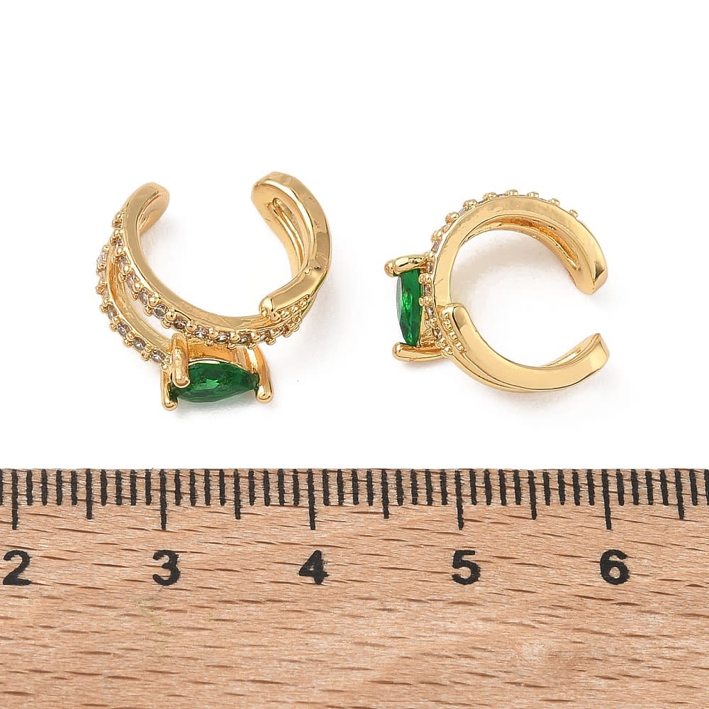 Ear cuff aros solitarios zircón esmeralda 9 mm baño oro / unidad2