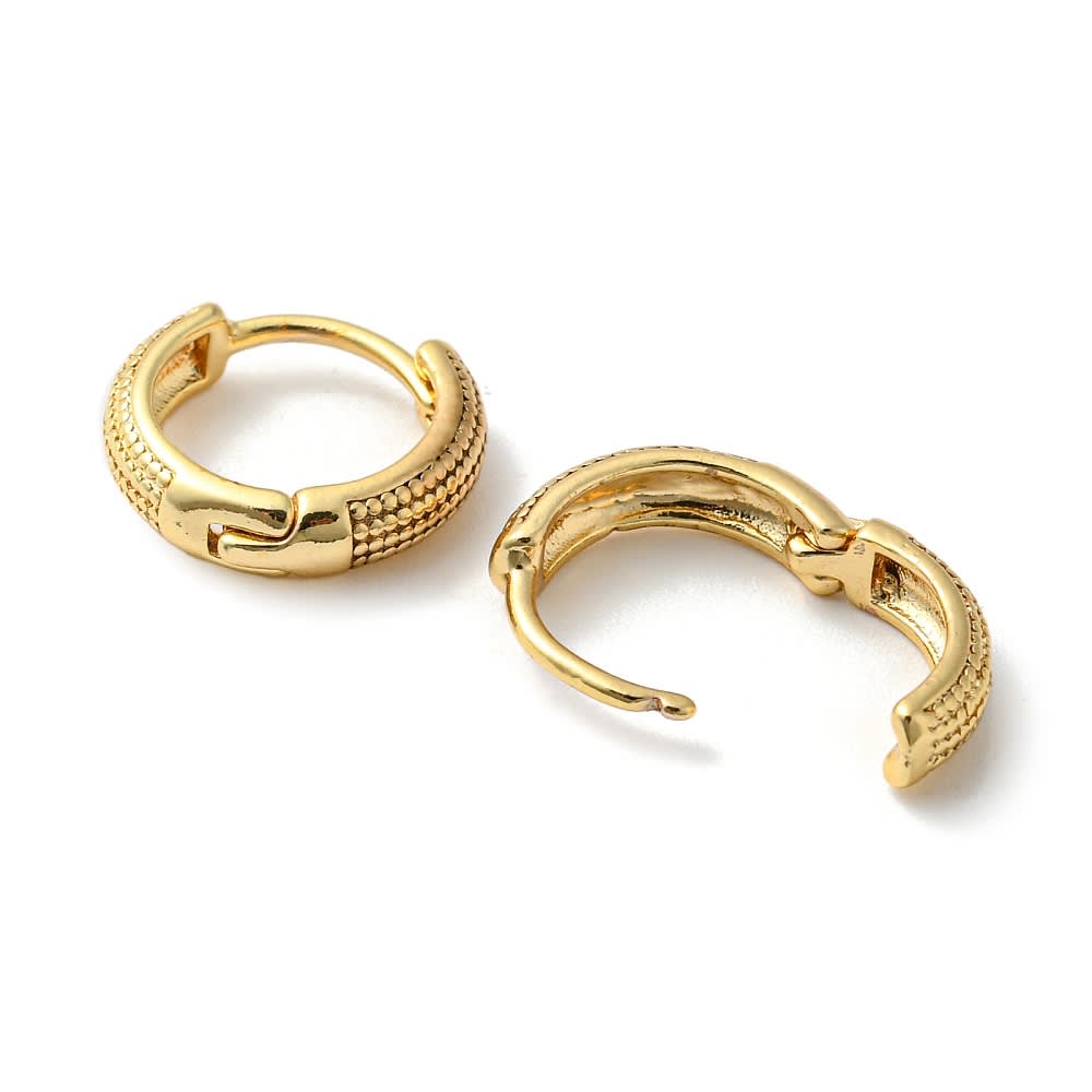 Aros argollas huggie textura puntos 13x14 mm baño oro / par2