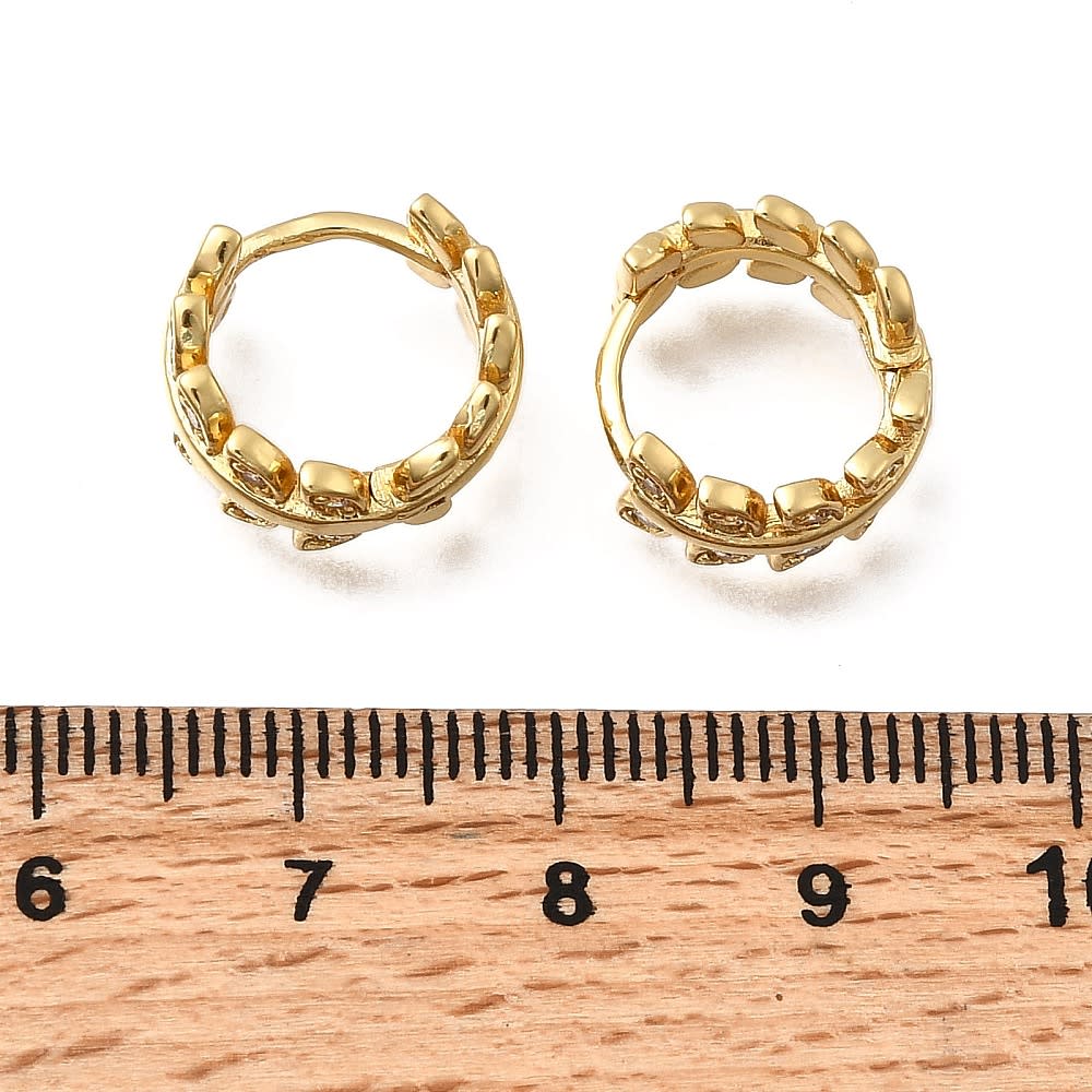 Aros argollas huggie hoja espiga 14 mm baño oro zircón / par2