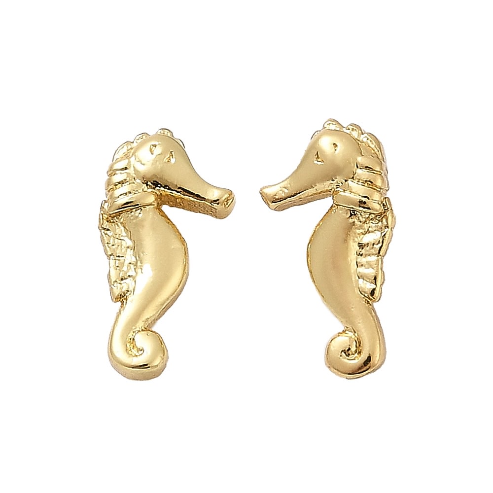 Aros topo topito caballito de mar 9x5 mm baño oro / par1