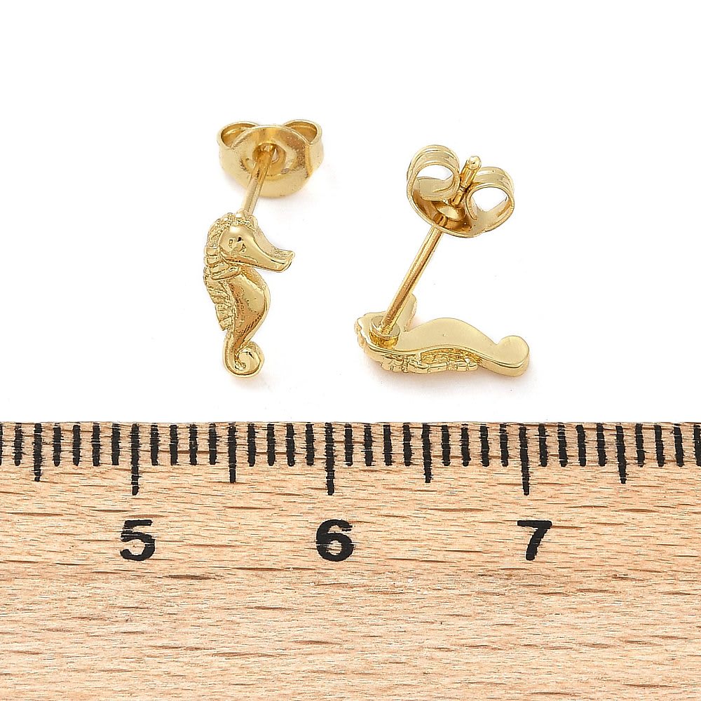 Aros topo topito caballito de mar 9x5 mm baño oro / par2