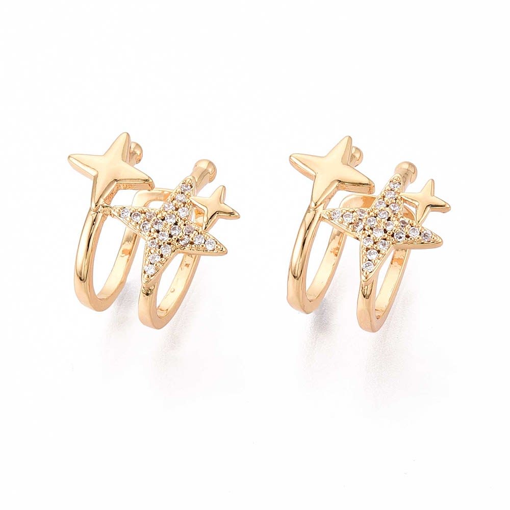 Ear cuff aros solitarios destellos estrellas 15 mm zircón baño oro / unidad1