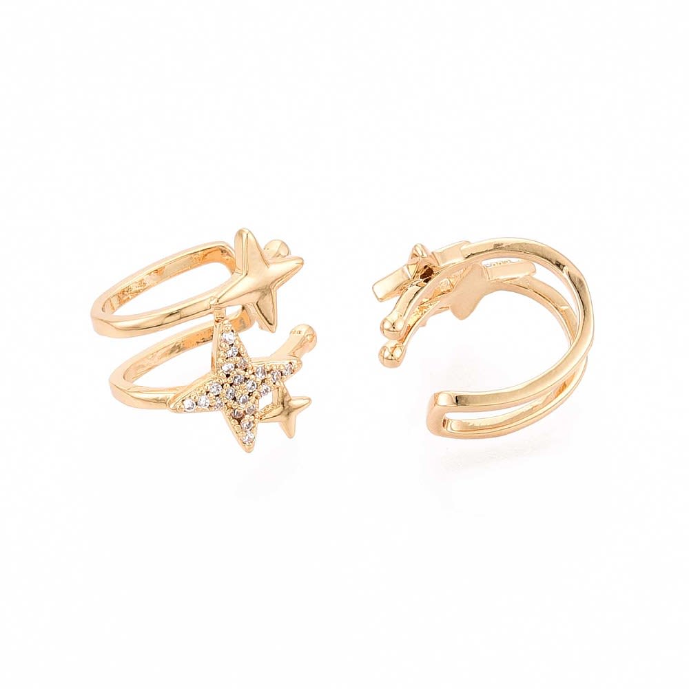 Ear cuff aros solitarios destellos estrellas 15 mm zircón baño oro / unidad2