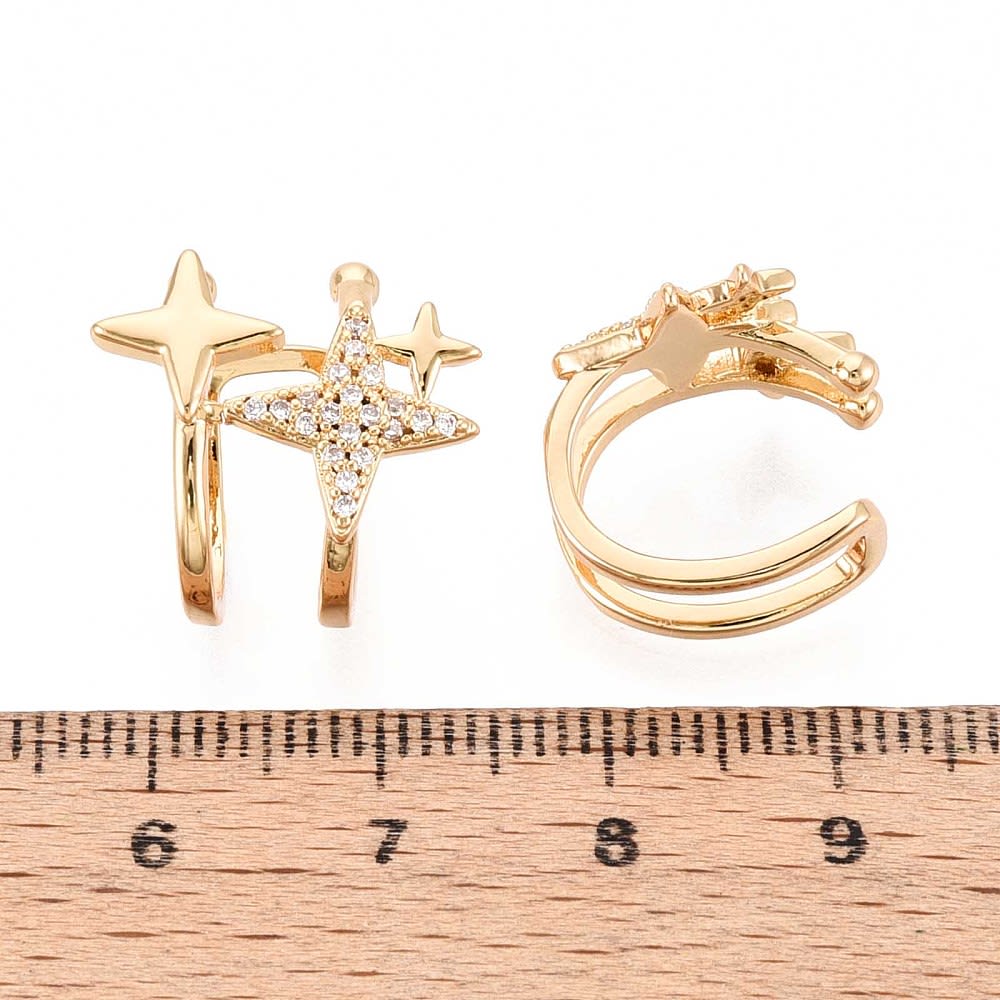 Ear cuff aros solitarios destellos estrellas 15 mm zircón baño oro / unidad3