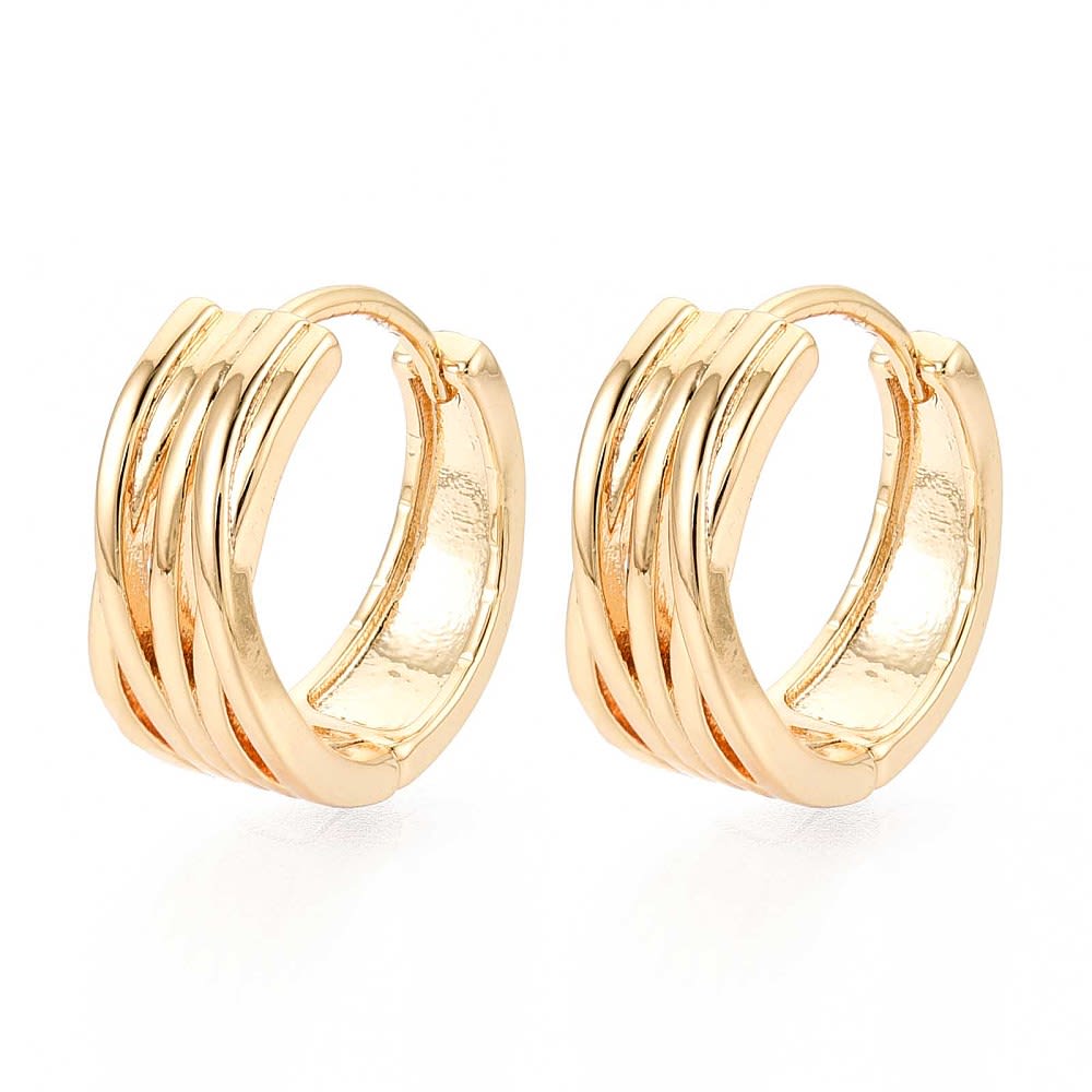 Aros argollas huggie líneas cruzadas 16 mm baño oro / par1