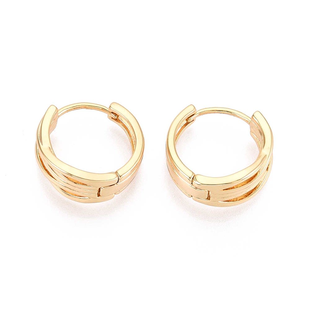 Aros argollas huggie líneas cruzadas 16 mm baño oro / par3