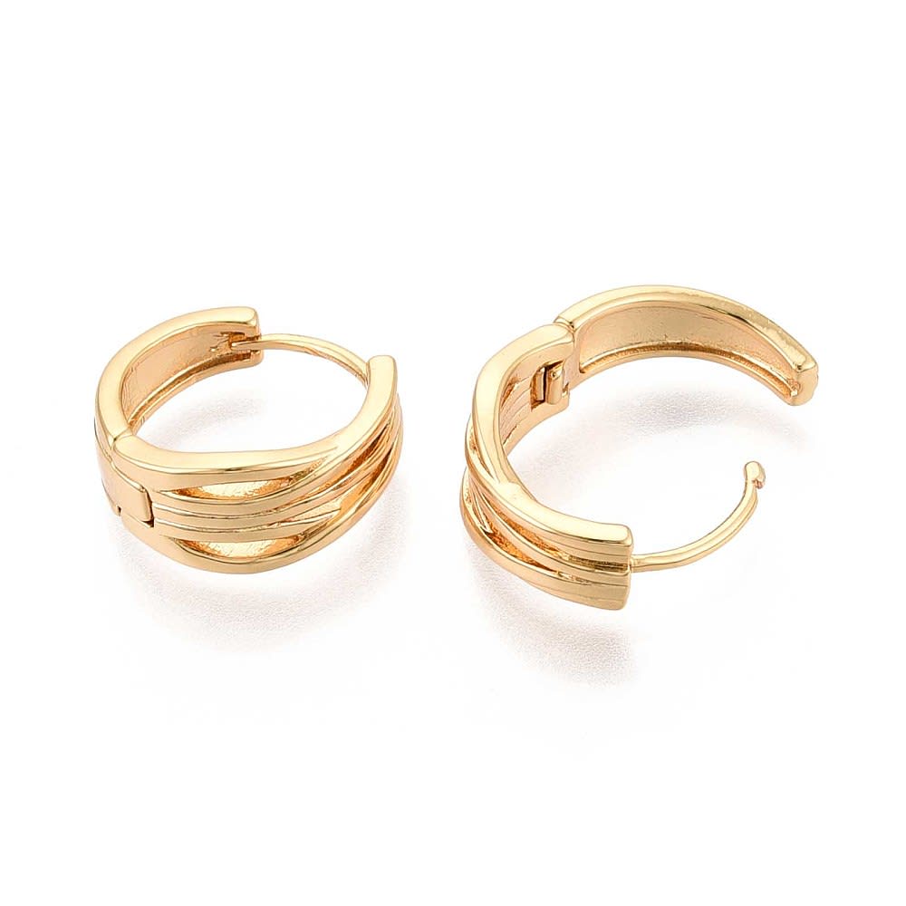 Aros argollas huggie líneas cruzadas 16 mm baño oro / par2