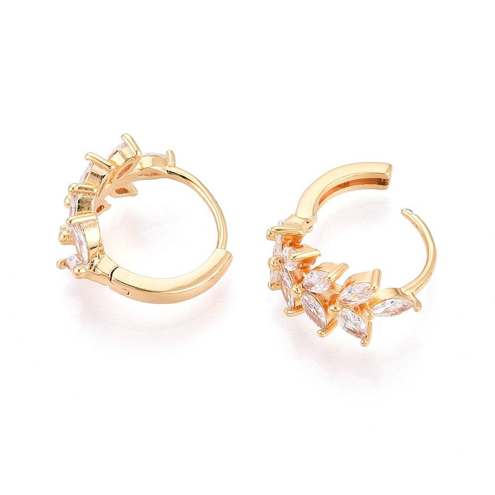 Aros argollas huggie hoja zircón 15 mm baño oro platino / par3