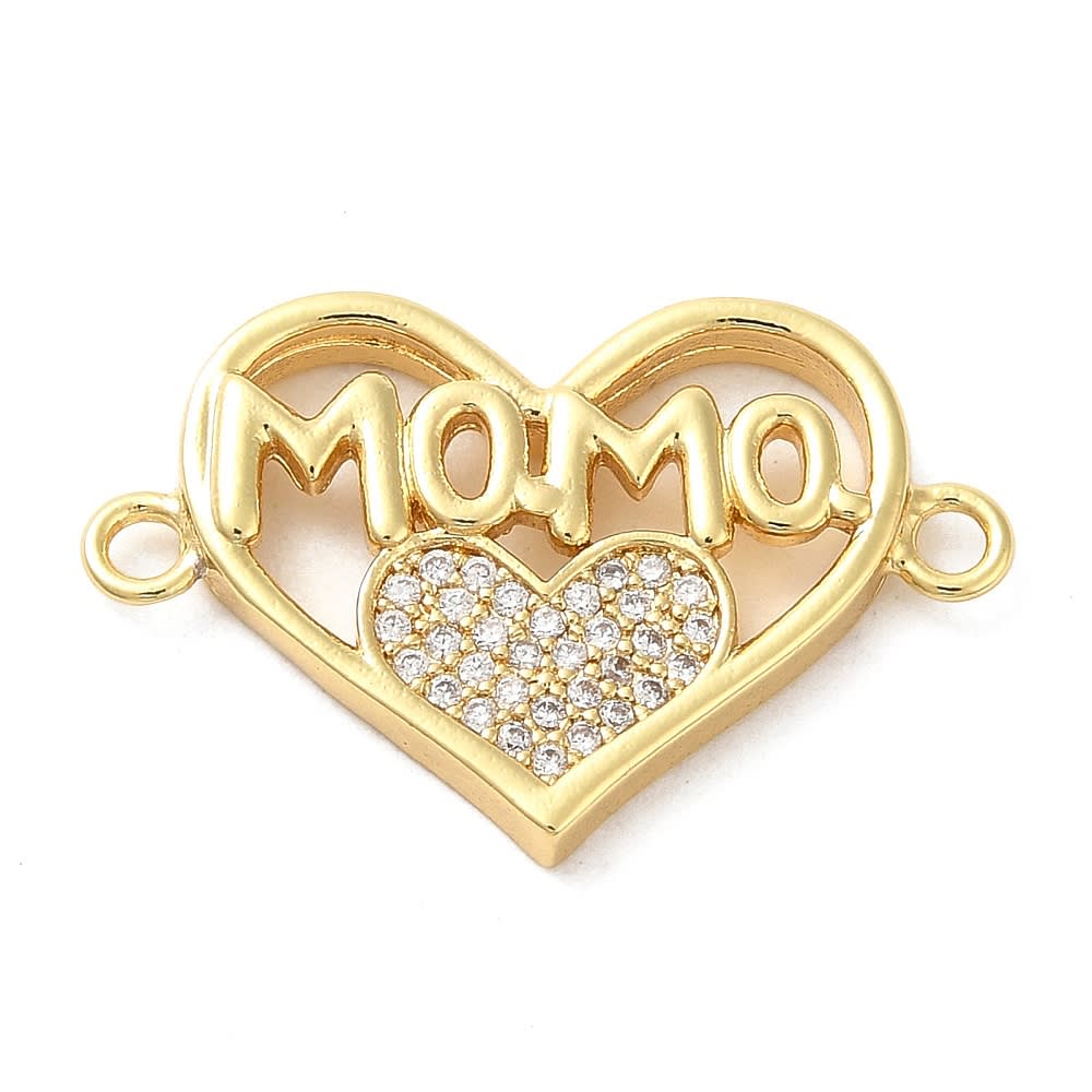 Dije conector corazón mamá zircón 16x25 mm baño de oro / unidad1