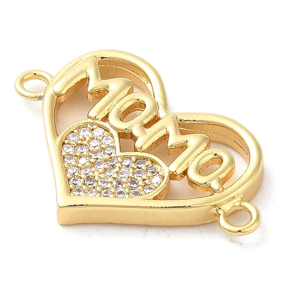 Dije conector corazón mamá zircón 16x25 mm baño de oro / unidad2