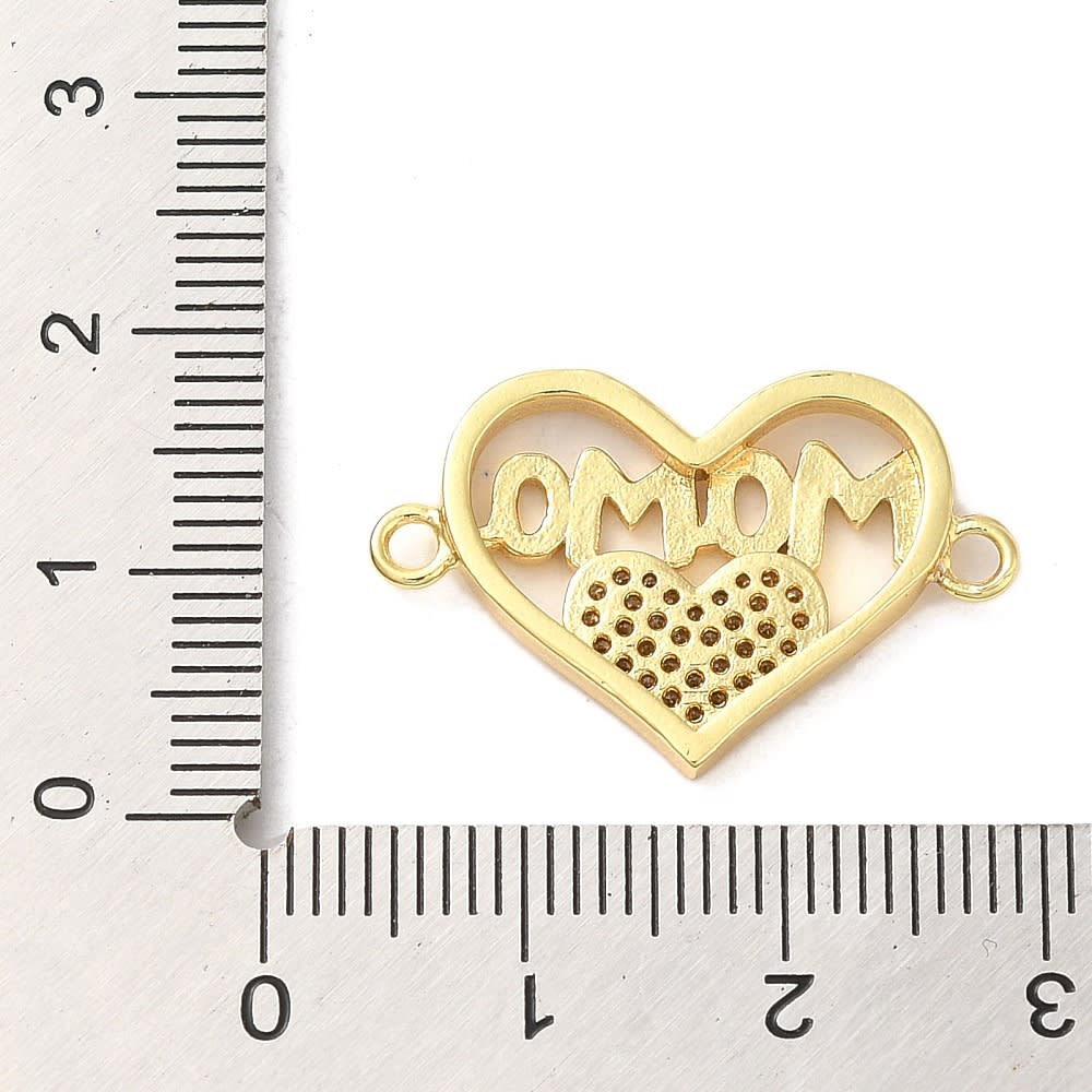 Dije conector corazón mamá zircón 16x25 mm baño de oro / unidad3