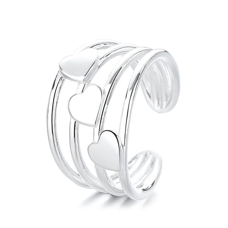 Anillo ajustable triple corazón baño plata / unidad1