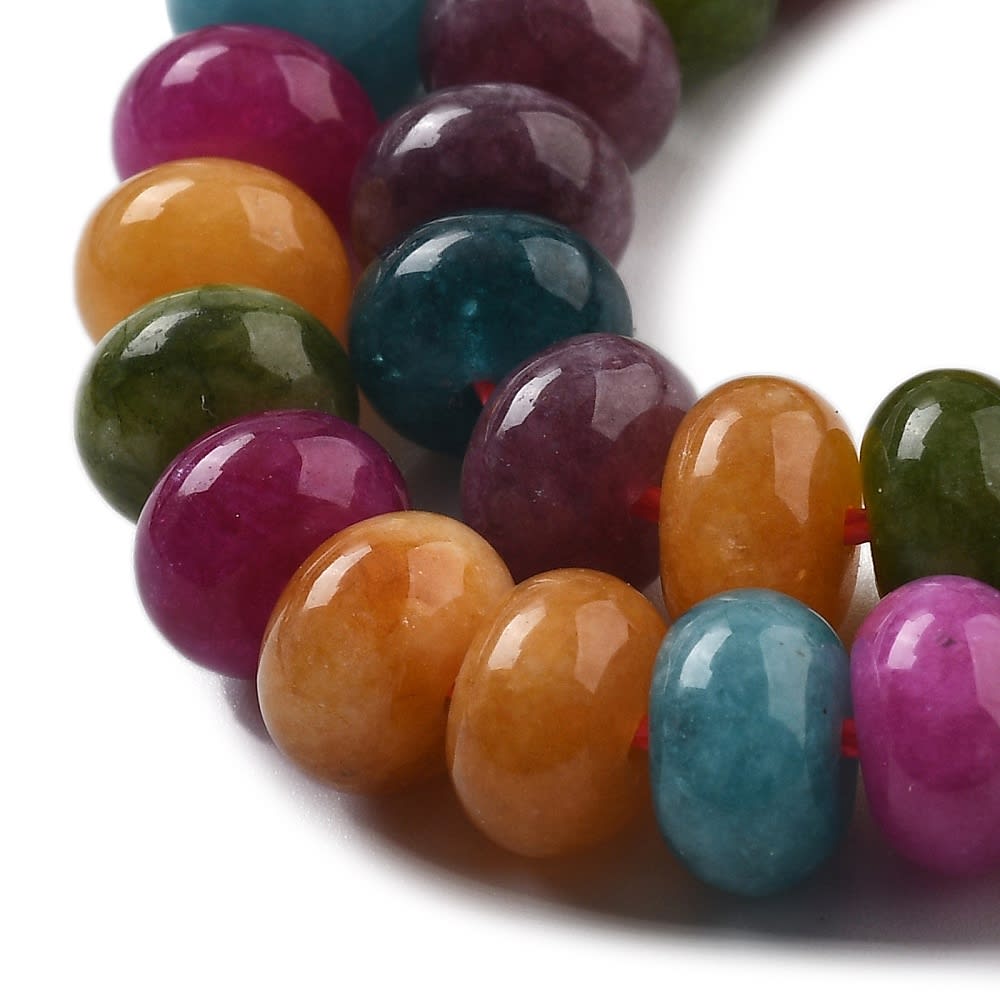 Sarta abalorios cuentas redonda plana 8x5 mm piedra jade / tira2