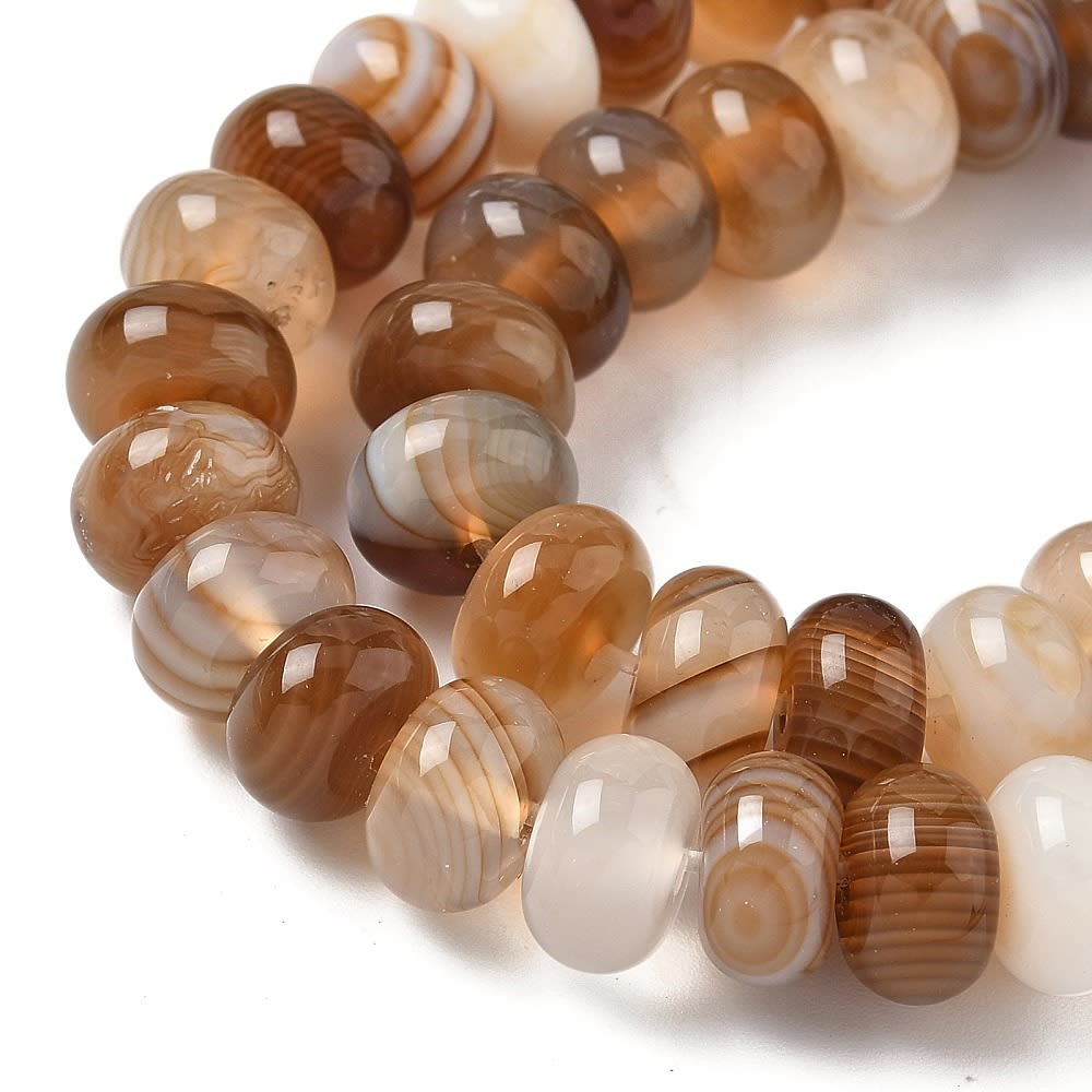 Sarta abalorios cuentas piedra agata redonda plana 8x5 mm / tira2