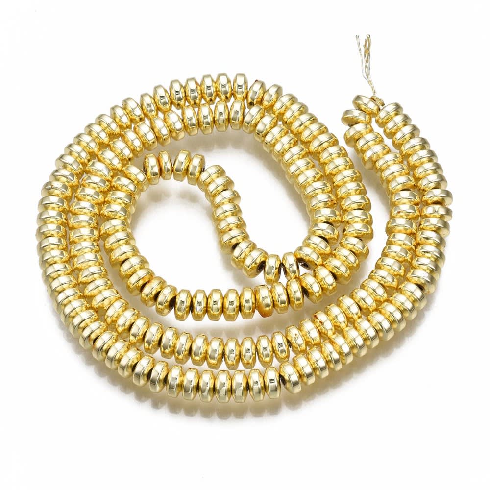 Cuenta hematita redonda plana 4x2 mm baño de oro / tira2