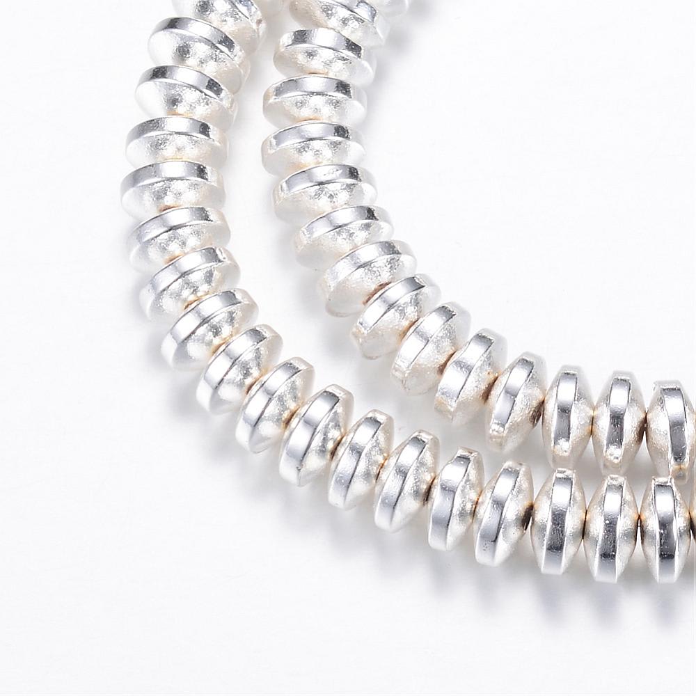Cuenta hematita redonda plana 4x2 mm baño oro platino / tira4