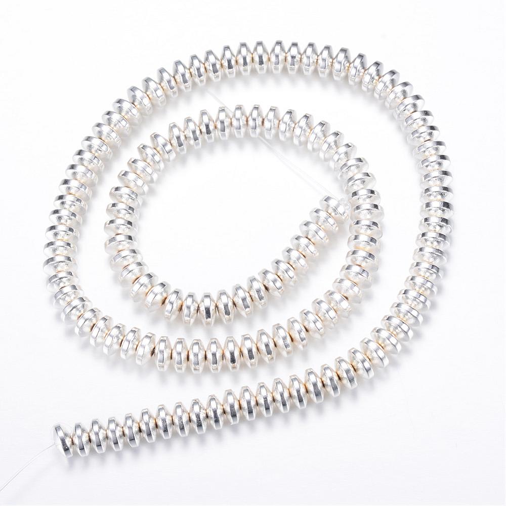 Cuenta hematita redonda plana 4x2 mm baño oro platino / tira5