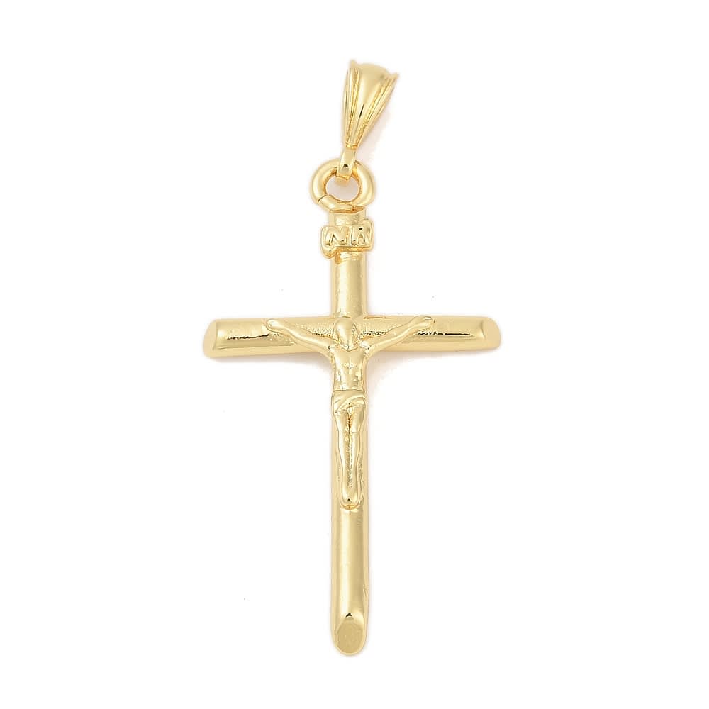 Dije colgante maxi cruz cristo 43.5 mm baño oro platino / unidad3