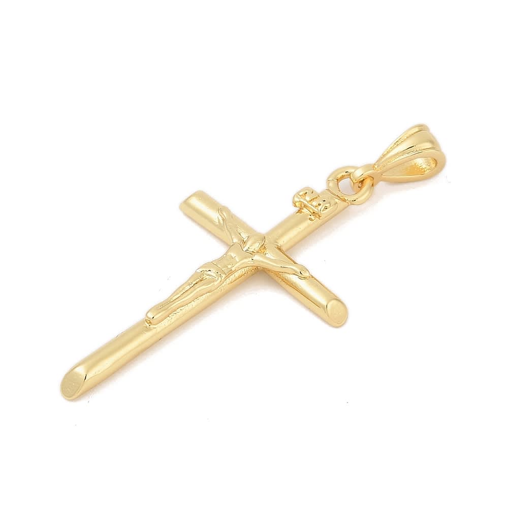 Dije colgante maxi cruz cristo 43.5 mm baño oro platino / unidad2