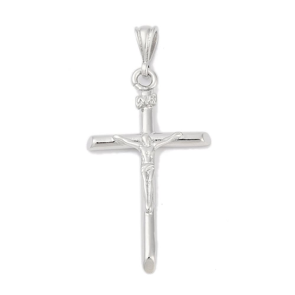 Dije colgante maxi cruz cristo 43.5 mm baño oro platino / unidad1