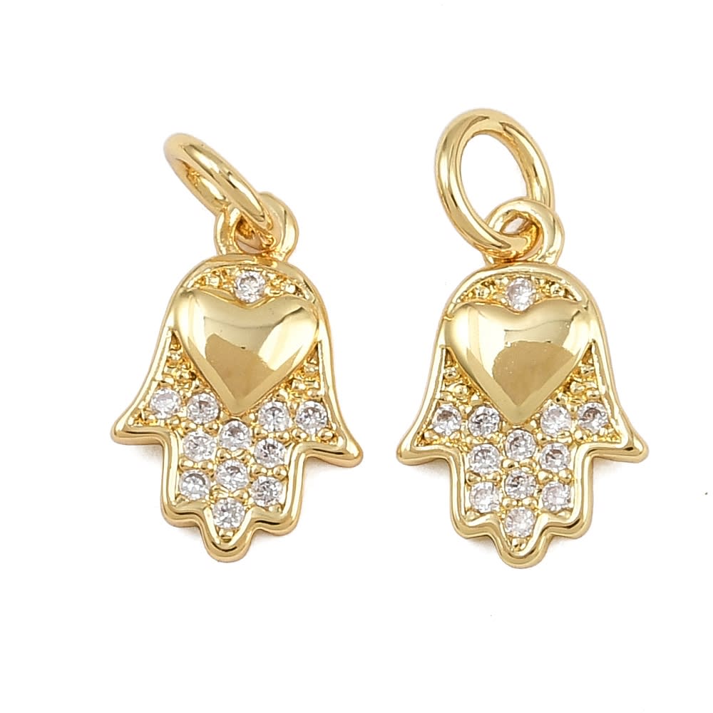 Dije colgante hamsa mano Fátima corazón 12 mm baño oro / unidad1