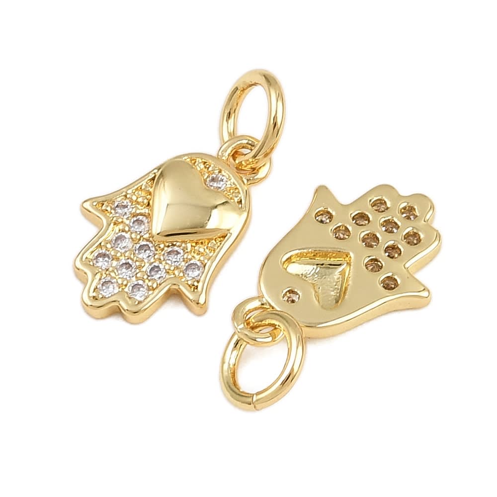 Dije colgante hamsa mano Fátima corazón 12 mm baño oro / unidad2