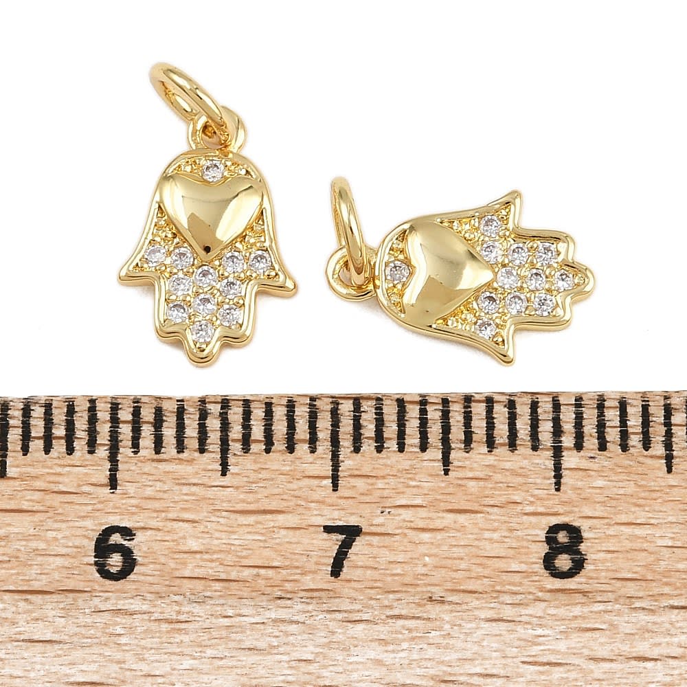 Dije colgante hamsa mano Fátima corazón 12 mm baño oro / unidad3