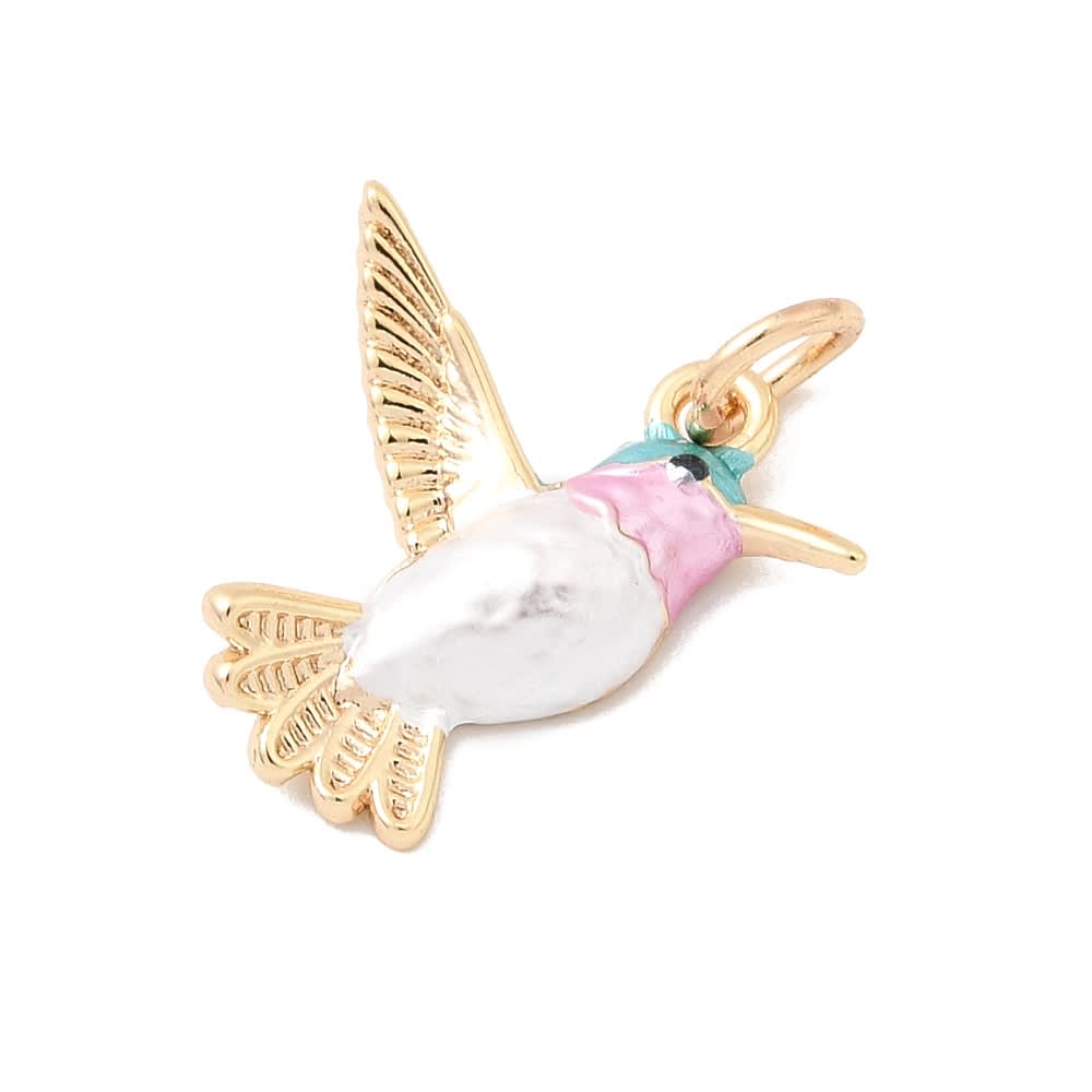 Dije colgante esmaltado ave colibrí picaflor 16 mm baño oro / unidad2