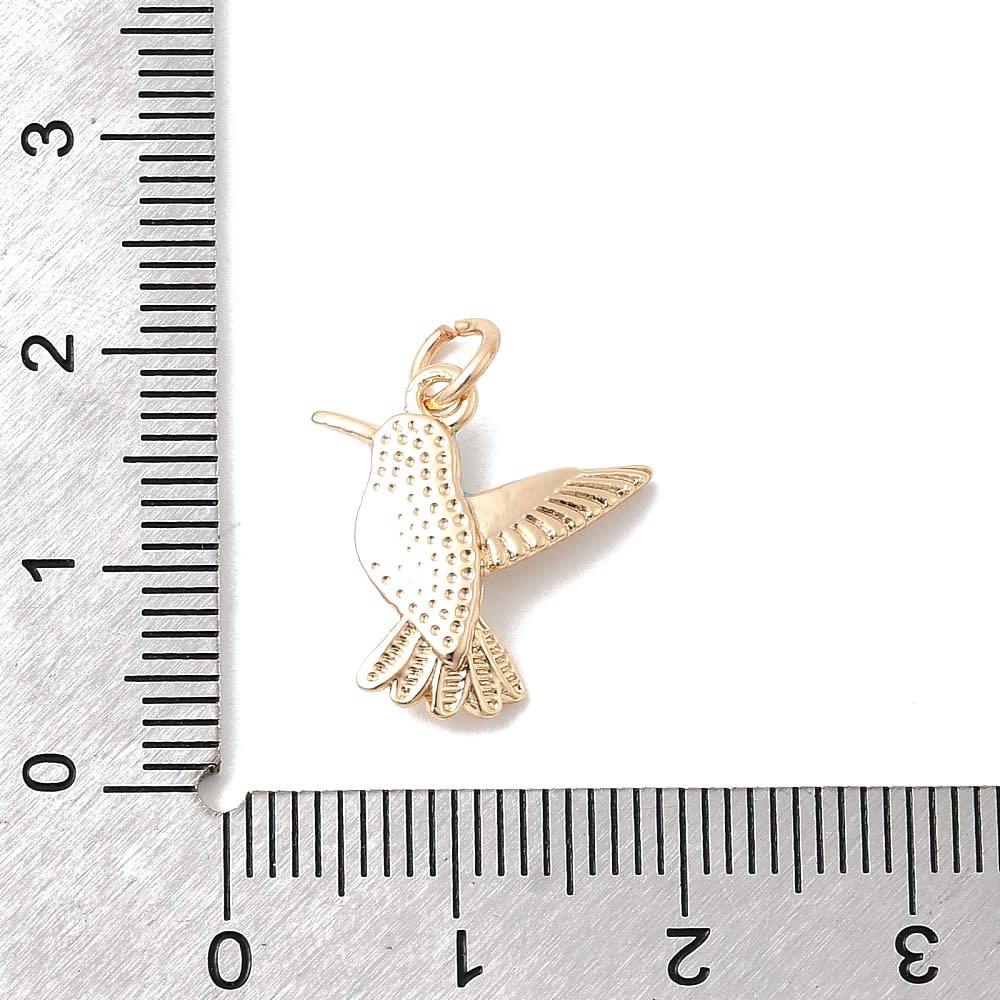 Dije colgante esmaltado ave colibrí picaflor 16 mm baño oro / unidad3