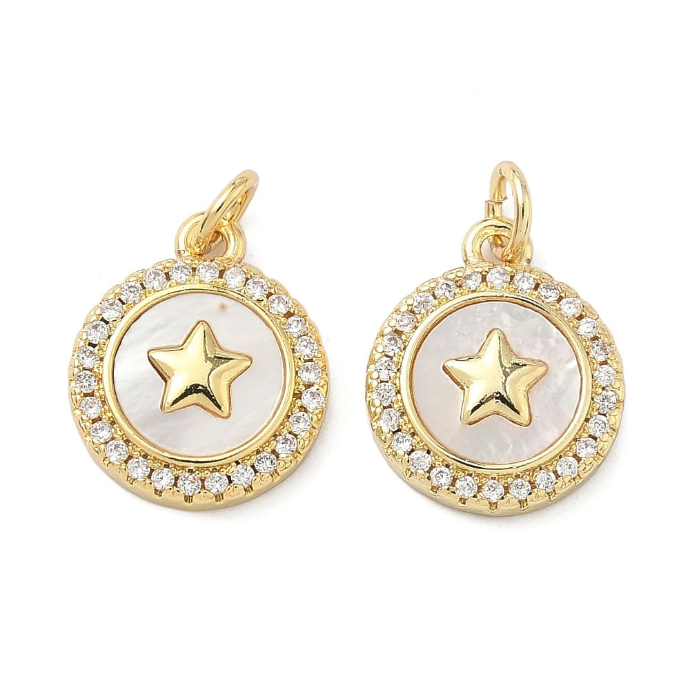 Dije colgante medalla estrella 15 mm baño de oro zircón / unidad1