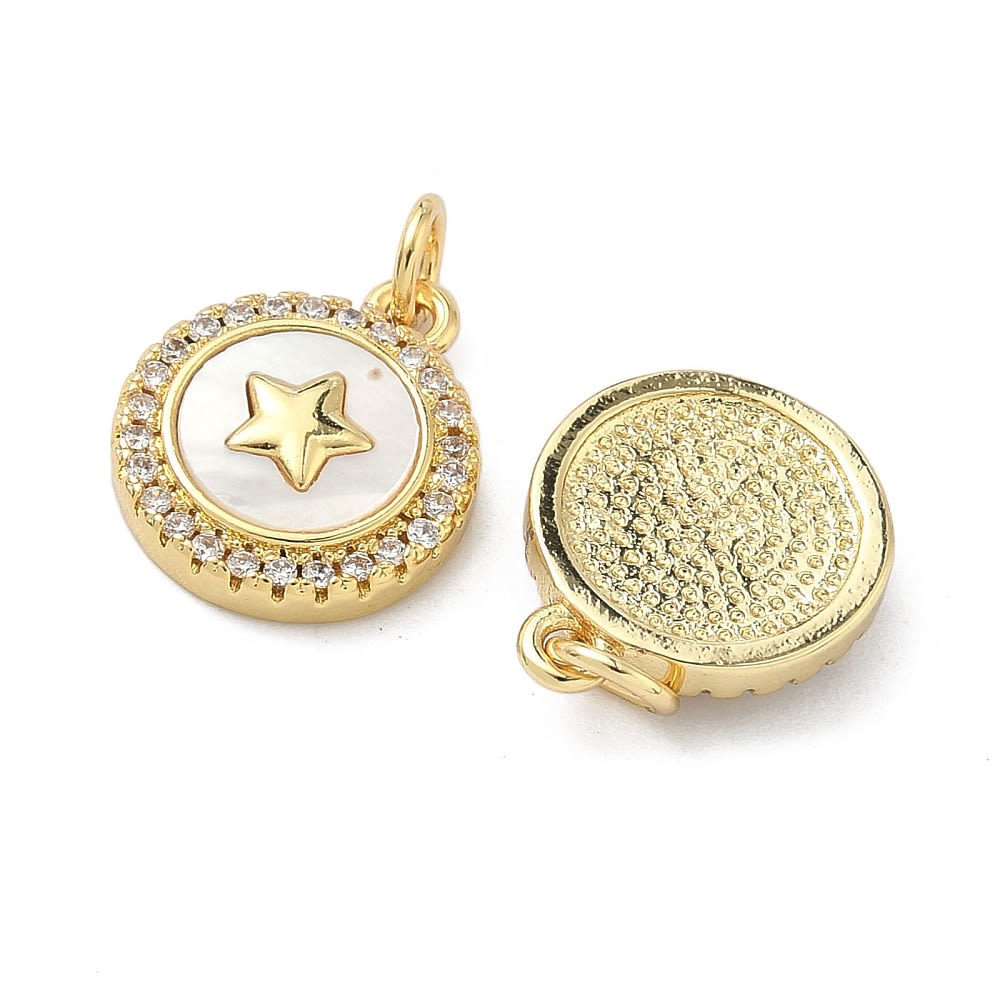 Dije colgante medalla estrella 15 mm baño de oro zircón / unidad2