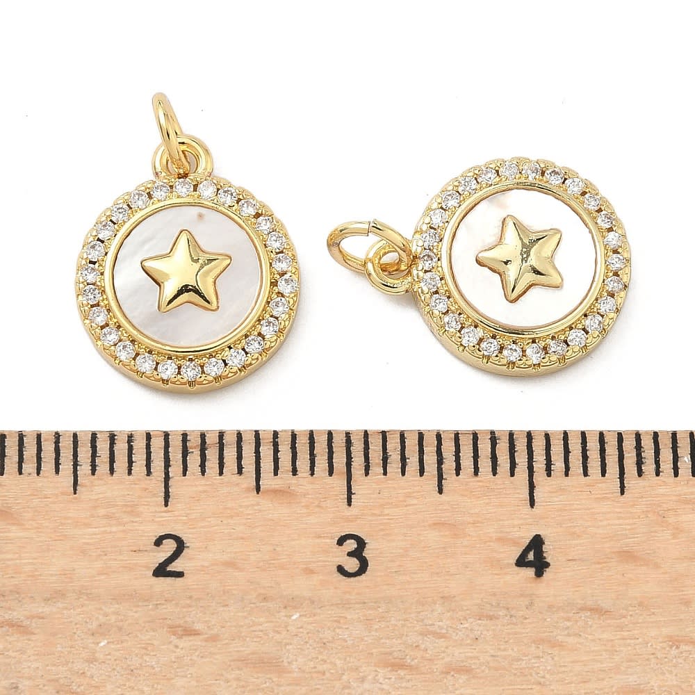 Dije colgante medalla estrella 15 mm baño de oro zircón / unidad3