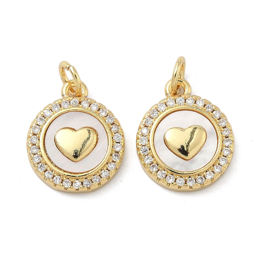 Dije colgante medalla corazón 15 mm baño de oro zircón / unidad1